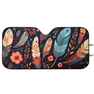 Boho Feathers Car Sun Shade, Boho Parabrezza anteriore Rivestimenti Blocker Auto Protector Window Visor Screen Cover Shield Uomo Donna SUV Truck