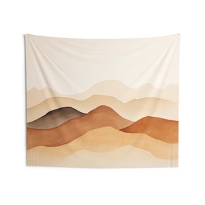 Earth Tone Tapestry, Brown Mountains minimalistic Bohemian Wall Art Hanging Cool Unique Landscape Large Small Decor Bedroom Dorm Room