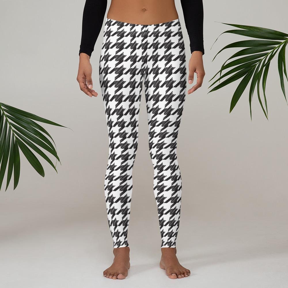 Hounds Tooth Pants Houndstooth Black White Printed Print Yoga - Etsy