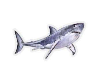 Great White Shark Sticker, Vsco Vinyl Decal Bumper Laptop Sign Cute Car Coffee Water bottle Waterproof Die Kiss Cut Watercolor Animal Ocean