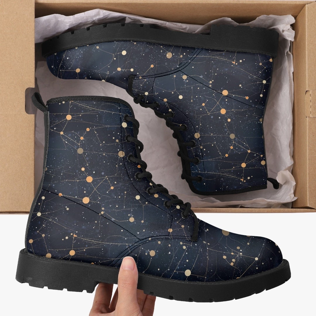 Constellation Stars Leather Boots, Galaxy Space Lace up Shoes