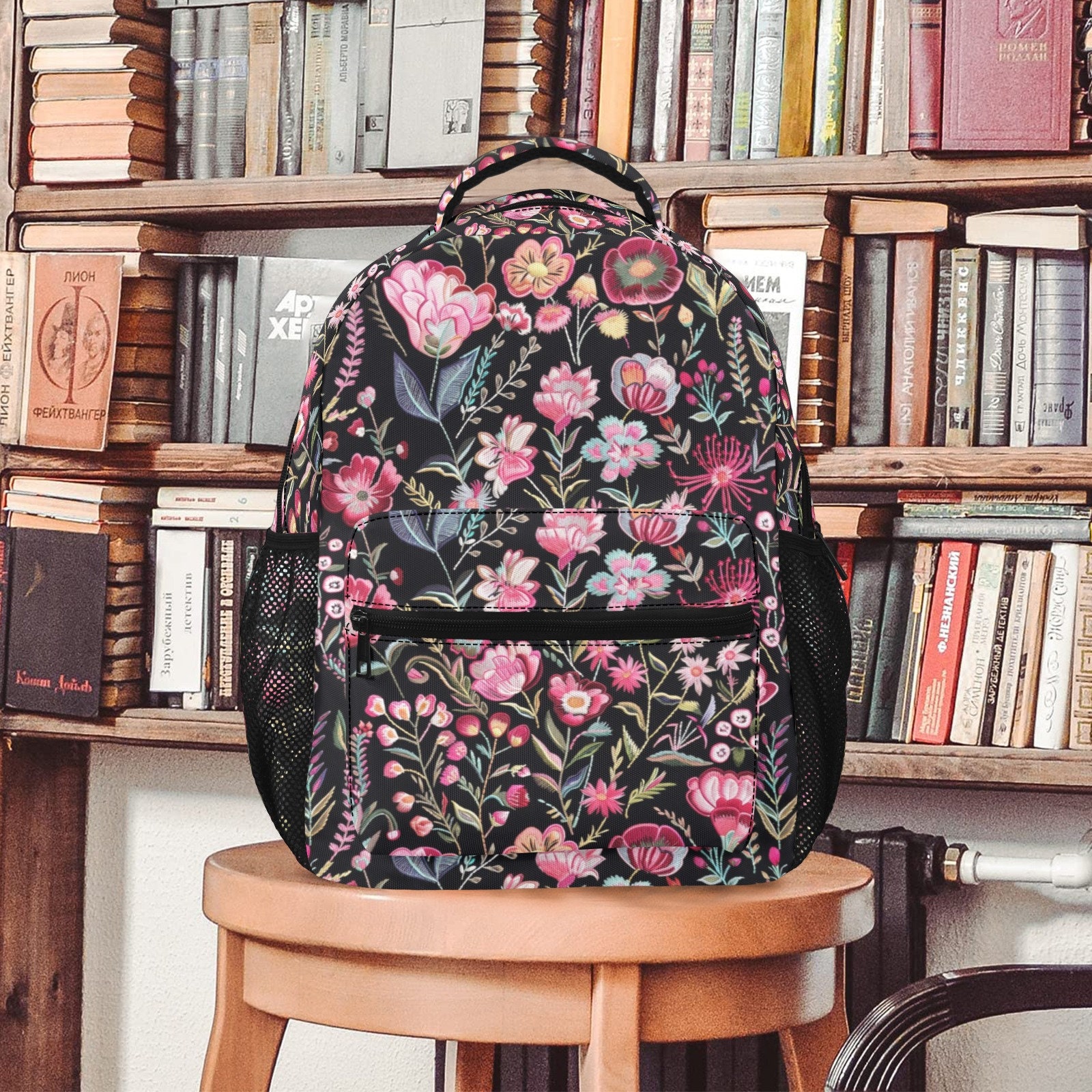 Pink Floral Backpack, Flowers Botanicals Men Women Kids Gift School ...