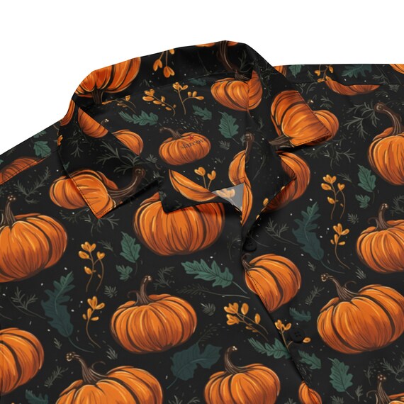 Visesunny Men's Hawaiian Shirt – Short Sleeve Button Down, Pumpkin Halloween Pattern, Quick-Dry & Lightweight - View #6