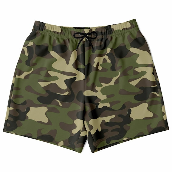 Camo Men Shorts, Camouflage Green Army Beach Mid Length 7 Camo Men Shorts, Camouflage Green Army Beach Mid Length 7