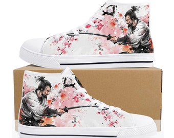【Yuya 】BEAUTIFUL SHOES Samurai Men High Top Shoes, Japan Pink Cherry Blossoms Lace