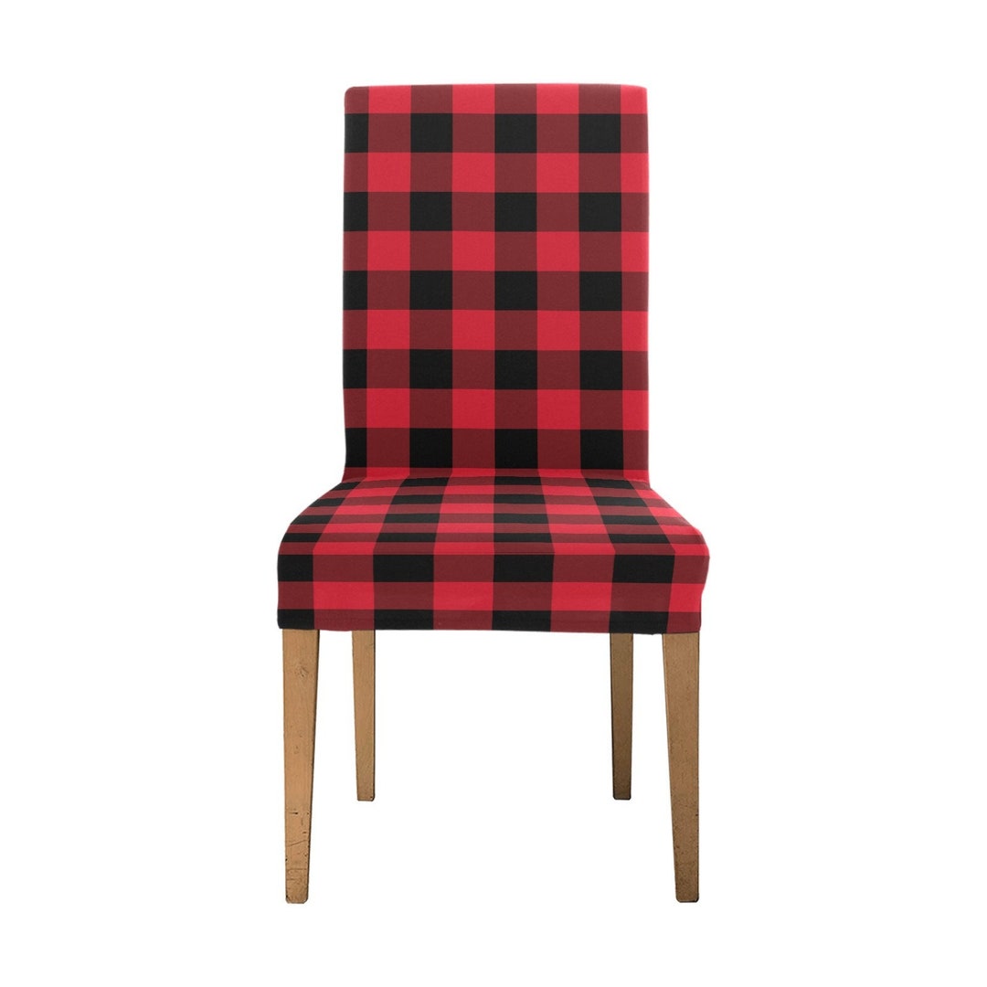 Buffalo Check Dining Chair Seat Covers, Black Red Plaid Stretch
