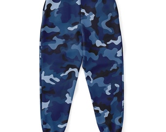 Navy Blue Camo Joggers Sweatpants With Pockets, Camouflage Women