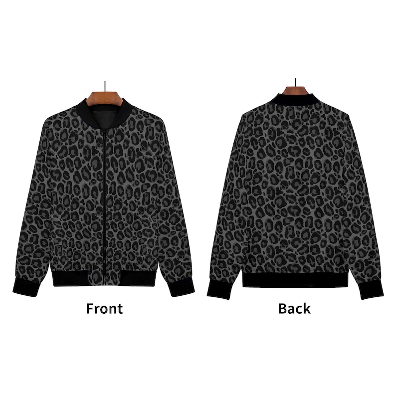 Chaqueta bomber de mujer de leopardo gris negro, estampado de guepardo animal con cremallera para invierno Vintage Varsity Warm Designer Coat Outfit Plus Size Ladies imagen 6