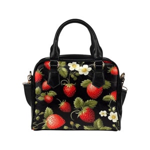 Sac à main fraise, motif floral de fruits d'été mignon petit sac à bandoulière zippé en cuir végétalien femmes sac à main de créateur bandoulière dames
