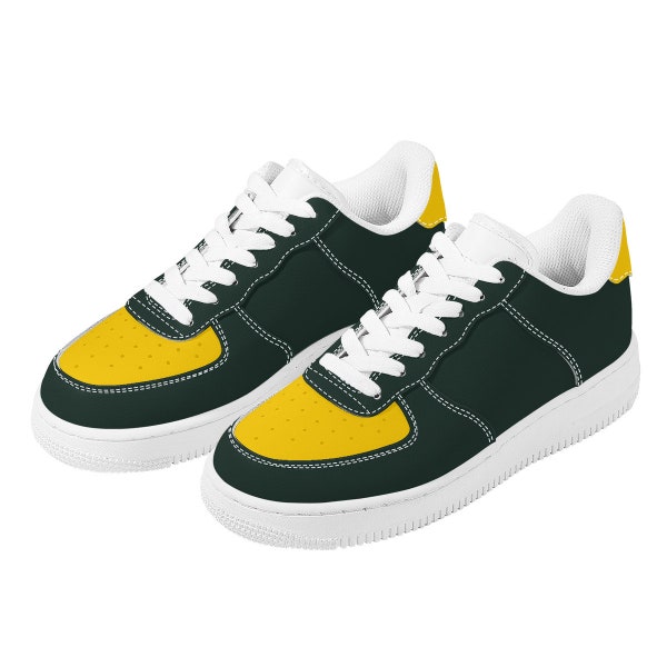 Black and Yellow Leather Shoes, Men Women Vegan Sneakers White Low Top Lace Up Custom Aesthetic Flat Ladies Casual Designer