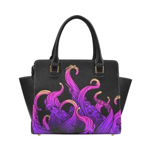 Octopus Tentacles Purse Handbag, Cute Ocean Marine High Grade Vegan Leather Designer Women Gift Satchel Top Zip Handle Bag Shoulder Strap