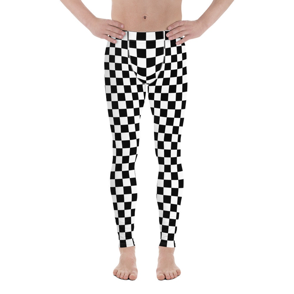 Checkered Men's Leggings Black White Squares Check Etsy