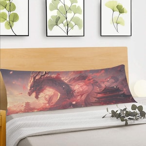 Japanese Dragon Body Pillow Case, Anime Kawaii Long Large Full Bed Accent Print Throw Decor Decorative Cover 20x54 Satin Zipper