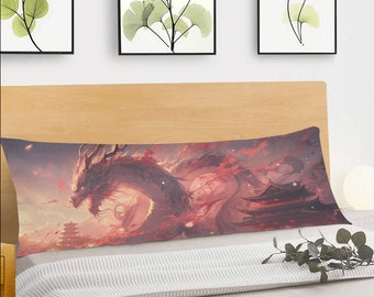 Japanese Dragon Body Pillow Case, Anime Kawaii Long Large Full Bed Accent Print Throw Decor Decorative Cover 20x54 Satin Zipper