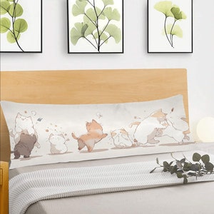 Cats Body Pillow Case, Cute Anime Kawaii Kittens Long Full Large Bed Accent Print Throw Decor Decorative Cover 20x54 Satin