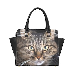 Bolso de mano con forma de gato, bonito gatito con estampado animal, de piel vegana de alta calidad, para mujer y niña, regalo, bolso tipo cartera con asa superior y correa para el hombro con cremallera