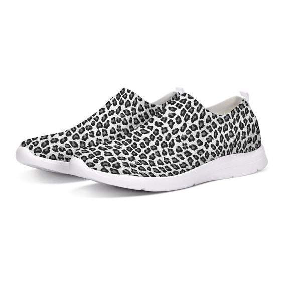 Snow Leopard Print Slip-on Flyknit Shoe Sneaker Black White | Etsy