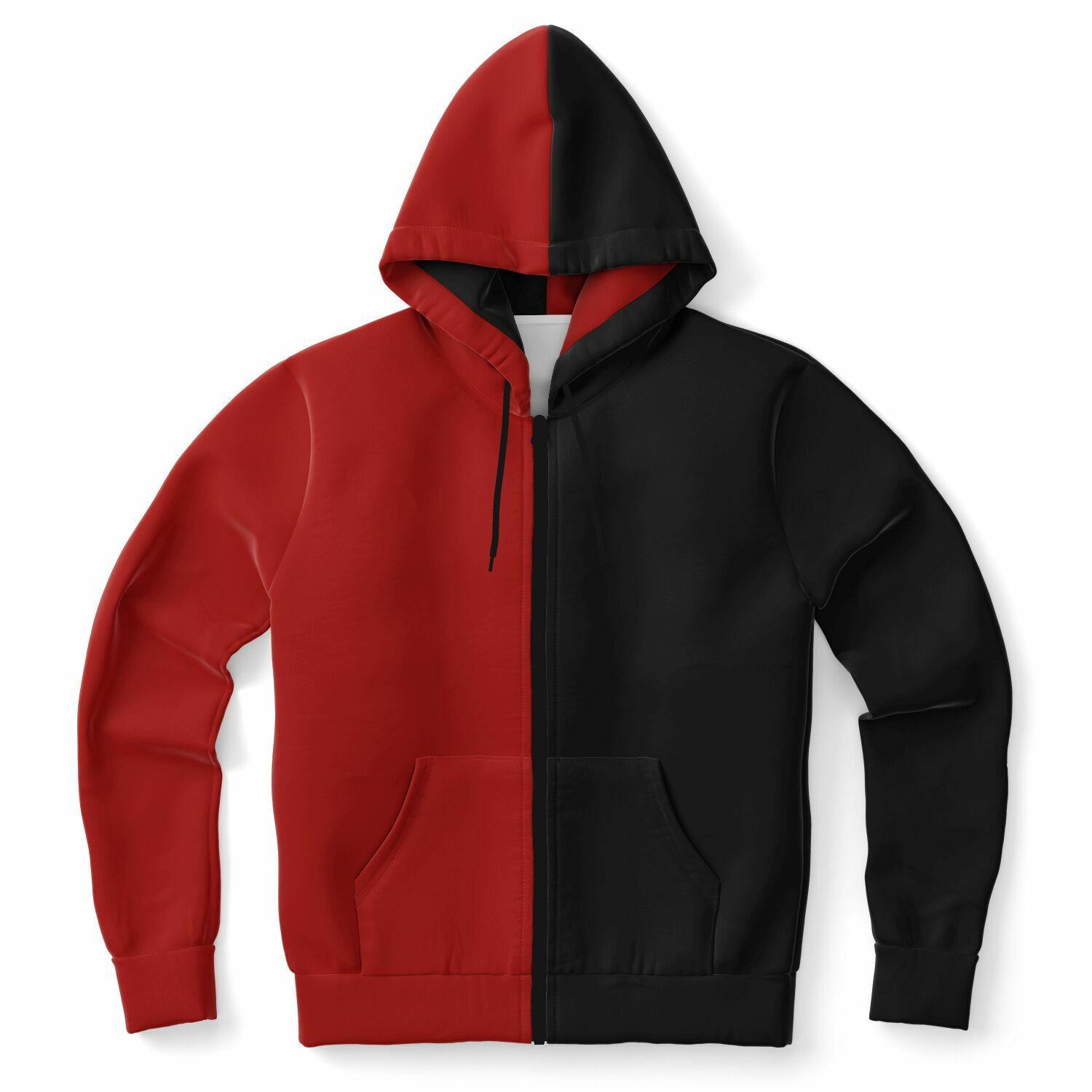 HERA x HERO ARROW HOODIE フーディBLACK x RED Half Black Half Red Zip up Hoodie, Two Tone Color Split Full
