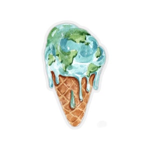 Melting Earth Ice Cream Cone Stickers, Climate Change Planet Global Warming Laptop Vinyl Cute Waterbottle Tumbler Car Bumper Aesthetic Decal