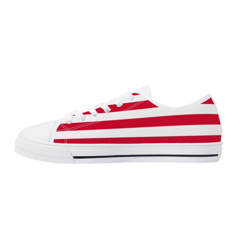 Zapatos de mujer con bandera estadounidense, rojo, blanco, azul, patriótico, 4 de julio, estrellas, rayas, EE. UU., zapatillas bajas de lona con cordones, planas para niñas y mujeres imagen 9