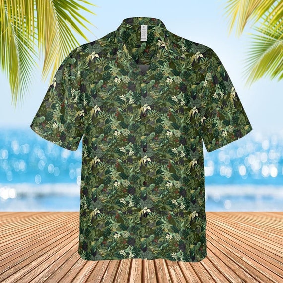 Army Green Men Hawaiian Shirt, Tropical Camo Print Vintage Retro