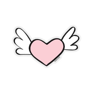 Pegatinas de corazón alado, corazón de ángel volador rosa con alas Vinilo portátil Lindo vaso impermeable botella de agua Etiqueta estética calcomanía de teléfono de pared