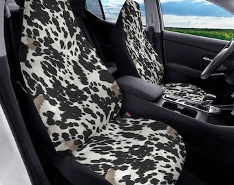Cow Print Car Seat Covers (2 pcs), Black White Brown Auto Front Dog Pet Vehicle SUV Universal Fit Luxury Protector Accessory Men Women