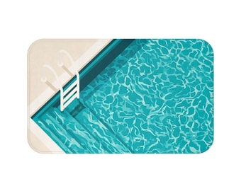 Pool Swimming Bath Mat, Resort Memory Foam Cute Shower Bathroom Decor Non Slip Floor Large Small Washable Quick Dry Luxury Rug
