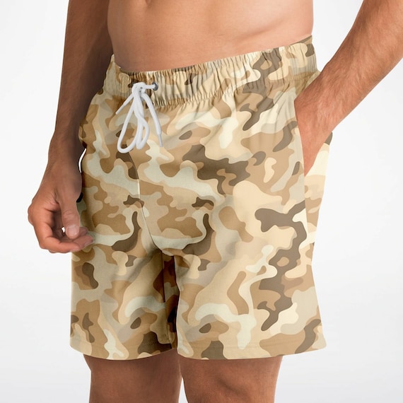 Desert Camo Men Shorts, Camouflage Light Brown Beach Male