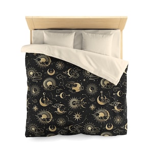 Moon Stars Duvet Bed Covers, Retro Sun Sky Oriental Asian Weather Full Queen Twin Microfiber Unique Vibrant Bed Covers Home Bedding