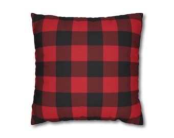 Red Buffalo Plaid Pillow Case, Black Check Square Christmas Throw Decorative Cover Decor Bedding Bed Accent Couch Sofa Bedroom