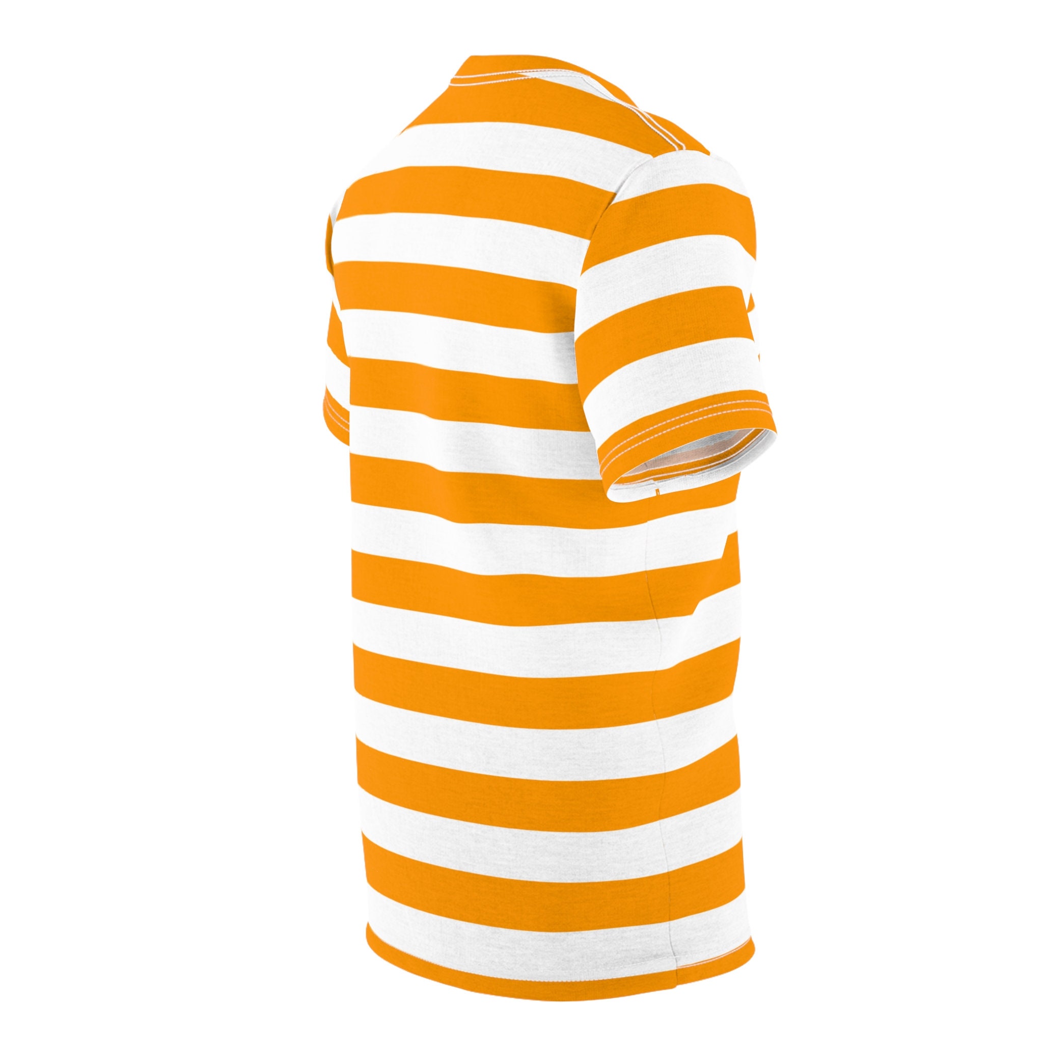 オレンジと白のストライプTシャツ、横縞の大胆なストライプデザイナー