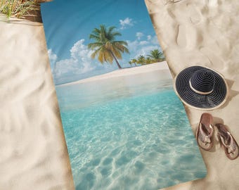 Palm Tree Oversized Beach Towel, Ocean Sea Sand Tropical Pool Microfiber Extra Large Swim Quick Dry Surf Designer Men Women XL Cotton