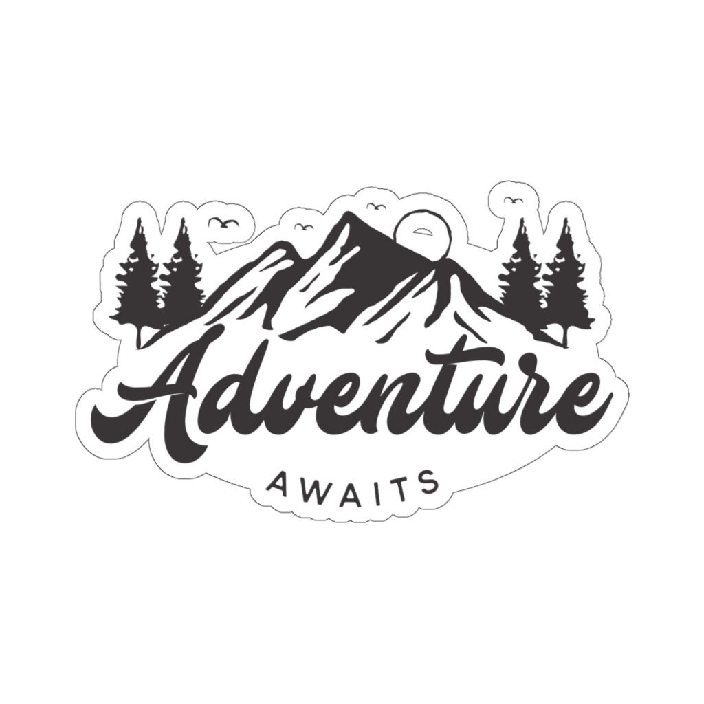 Adventure Mountain Sticker, Nature Awaits Hiking Laptop Decal Vinyl Cute  Waterbottle Tumbler Car Bumper Aesthetic Die Cut Wall Mural 