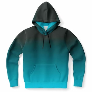 Blauer und grüner Ombre Hoodie, Tie Dye Farbverlauf Pullover Männer Frauen Erwachsene Ästhetische Grafik Mit Kapuze Sweatshirt mit Taschen