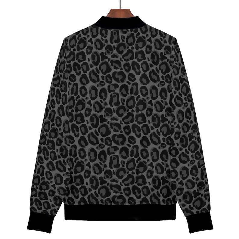 Chaqueta bomber de mujer de leopardo gris negro, estampado de guepardo animal con cremallera para invierno Vintage Varsity Warm Designer Coat Outfit Plus Size Ladies imagen 4
