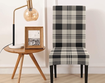 Buffalo Check Dining Chair Seat Covers Black Beige Grey Tartan