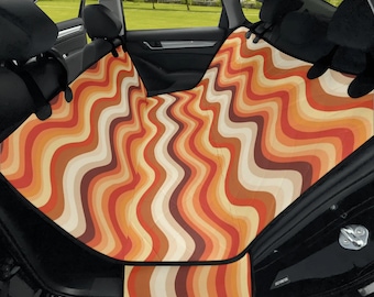 Housse de siège arrière pour chien à rayures rétro, vintage des années 70, ondulé, orange groovy, protecteur de chat pour animaux de compagnie, couverture de véhicule imperméable et lavable, camion SUV auto
