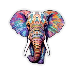 Elefante indio pegatina, Animal adornado arte Laptop calcomanía vinilo lindo botella de agua vaso coche impermeable parachoques estético troquelado pared transparente