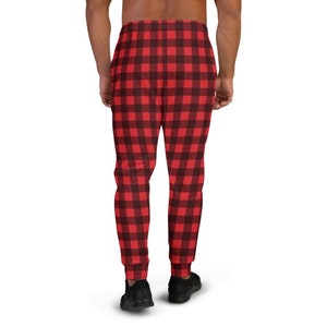 Men's Joggers, Red Buffalo Plaid Pants Checkered Check Lumberjack Track ...