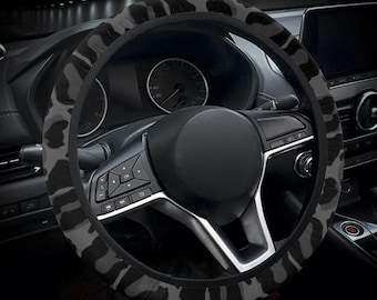 Stuurhoes zwarte luipaard, grijze luipaard dierenprint rijden Coole stuurprint auto wasbare wrap 15 inch protector mannen vrouwen