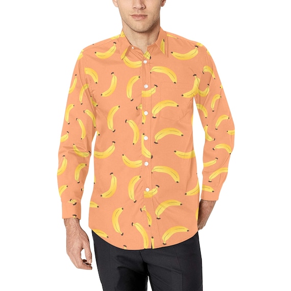 Banana Long Sleeve Men Button up Shirt, Exotic Fruit Print Dress Buttoned  Collar Dress Shirt With Chest Pocket - Etsy
