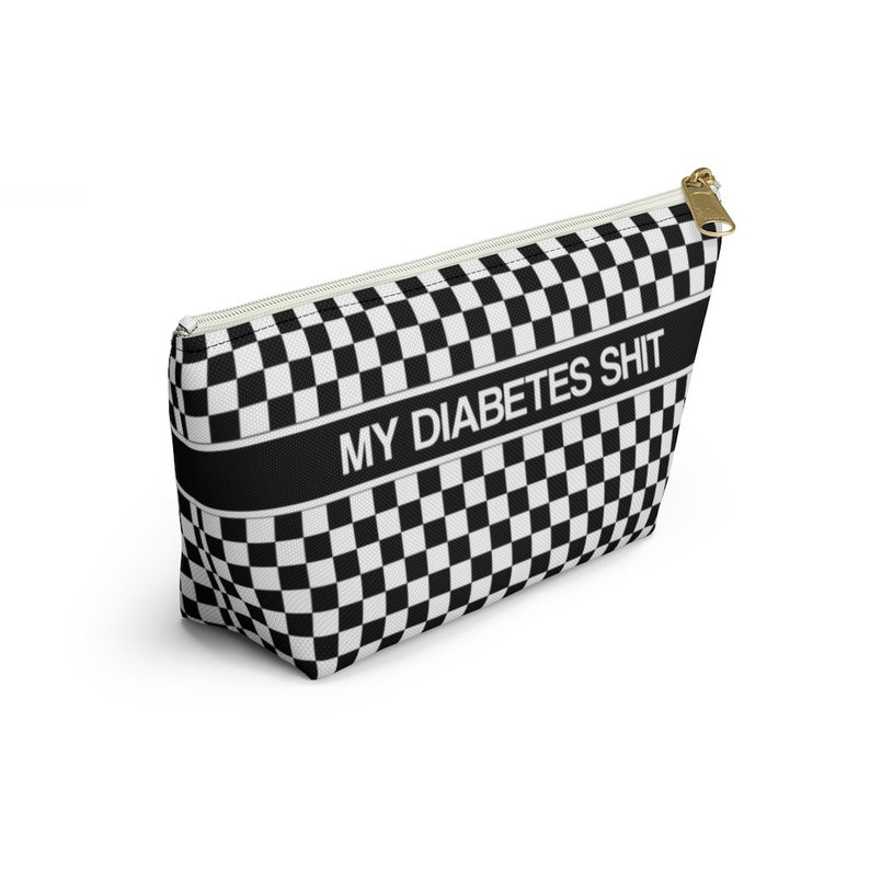 My Diabetes Shit Bag, Funny Diabetic Supply Case Black White Checkered Type One 1 Accessory Zipper Travel Toiletry Pouch Gift w T-bottom image 5