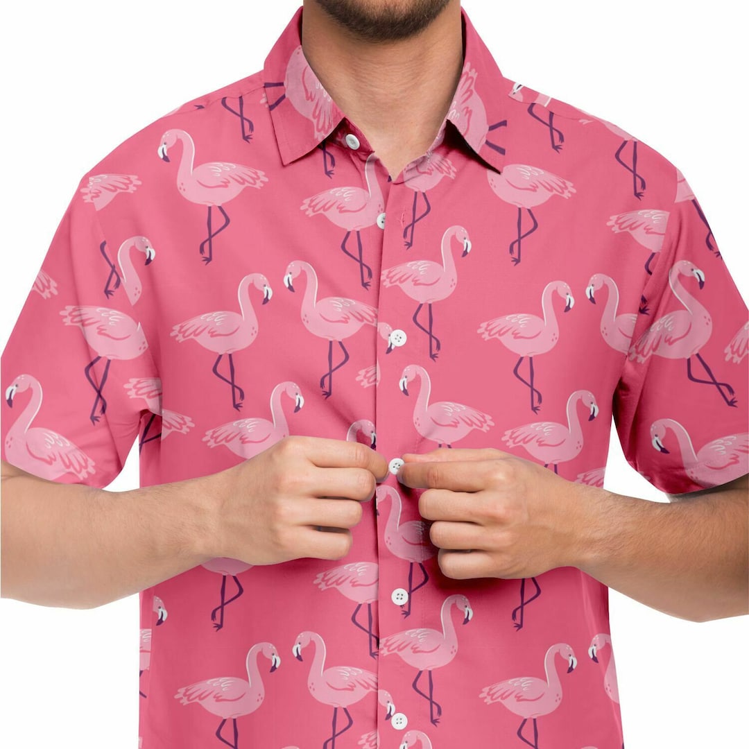 Camisa con botones para hombre de flamenco rosa, camisa de vestir con  cuello para chicos de verano con estampado tropical de manga corta y  botones - ..., image size:1080x1080