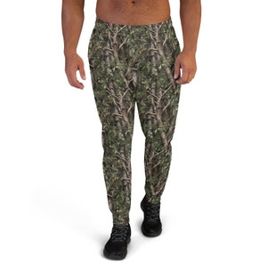 Hunting Camouflage Men Joggers Sweatpants with Pockets, Trees Camo Realistic Fleece  Fun Comfy Cotton Sweats Pants