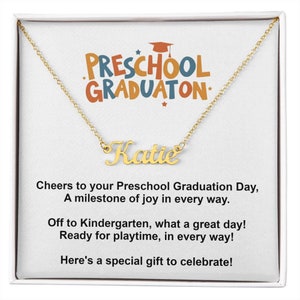 Vorschul Abschluss Benutzerdefinierte Name Halskette, personalisierte Pre-K Nachricht Karte Box Gold Silber Schmuck Anhänger Enkelin Geschenk