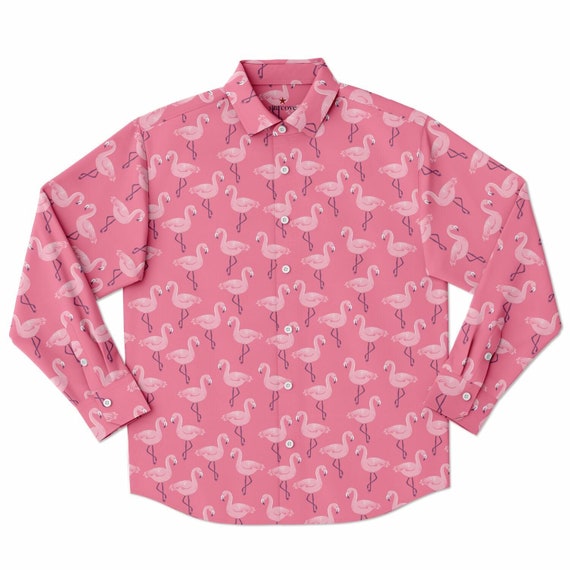 Pink Flamingo Long Sleeve Men Button up Shirt, Tropical Guys Male Print  Buttoned Down Collared Graphic Casual Dress Plus Size Shirt - Etsy