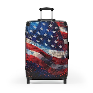 American Flag Suitcase Luggage, USA Art Carry On 4 Wheels Cabin Travel Small Large Set Rolling Spinner Lock Decorative Hard Shell Case