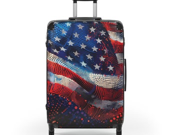 Koffergepäck mit amerikanischer Flagge, USA-Kunst, Handgepäck auf 4 Rädern, für Kabinenreisen, kleines großes Set, rollendes Spinnerschloss, dekorativer Hartschalenkoffer