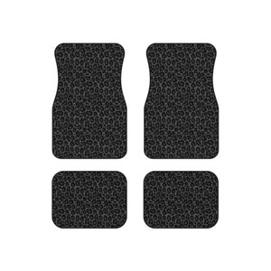 Black Leopard Car Front and Back Floor Mats (Set of 4), Cheetah Print Auto Vehicle Suv Truck Accessories Rubber All Weather Women Men Mat